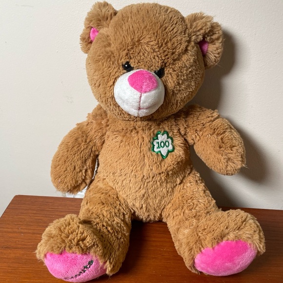 Build-A-Bear Girl Scout Teddy Bear 100 Year Anniversary Plush Pink Brown 12 Inch - Picture 1 of 5